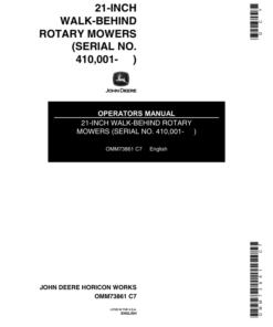 John Deere 2 Cycle, 4 Cycle Walk-Behind Mowers (410001-) Operator's Manual (OMM73861)