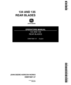 John Deere 134 & 135 Rear Blades Operator's Manual (OMM73867)