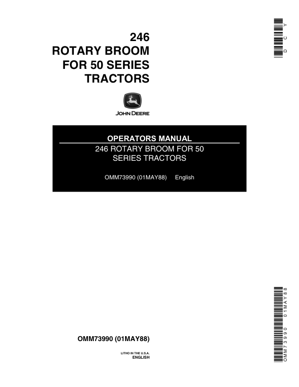 John Deere 246 Rotary Broom for 50 Series Tractors Operator's Manual (OMM73990)