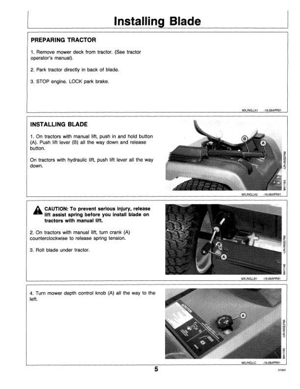 John Deere 46-Inch Front Blade for 240, 260, 265, 320 Tractors Operator's Manual (OMM75659) - Image 2