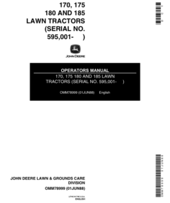 John Deere 170, 175, 180 & 185 Lawn Tractors Operator's Manual (OMM78999)