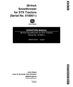 John Deere 38-Inch Snowthrower for STX Tractors (010001-) Operator's Manual (OMM79188)