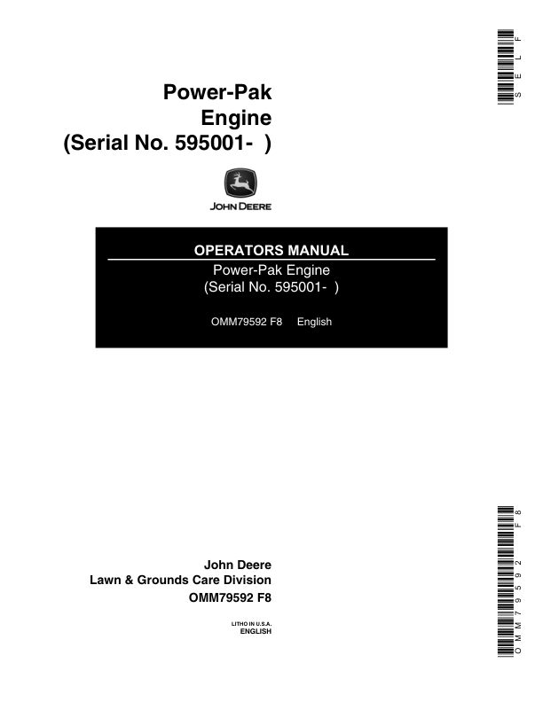 John Deere Power Pak Engine (595001-) Kawasaki Engine Operator's Manual (OMM79592)