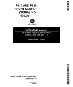 John Deere F910, F930 Front Mowers Operator's Manual (OMM79594)