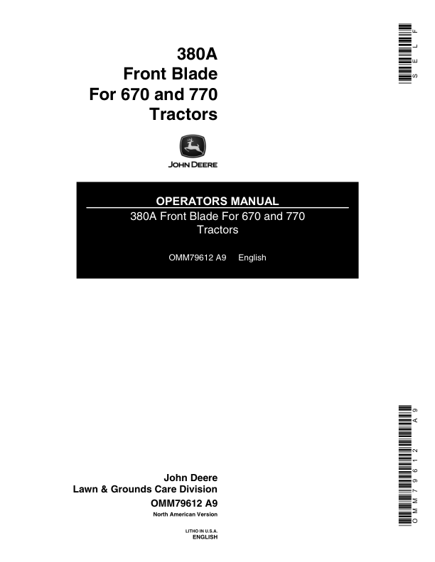 John Deere 380A Front Blade Operator's Manual (OMM79612)