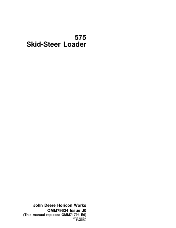 John Deere 575 Skid Steers Operator's Manuals (OMM79634)