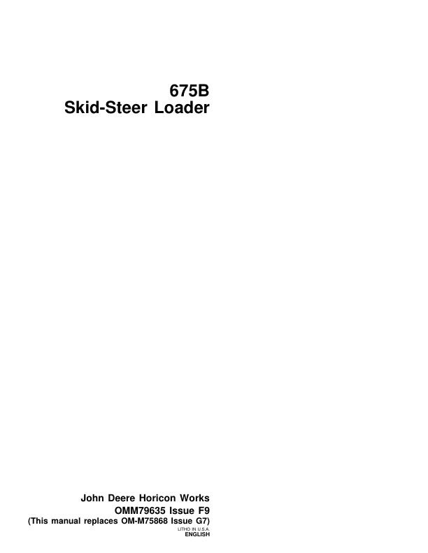 John Deere 675B Skid Steers Operator's Manuals (OMM79635)