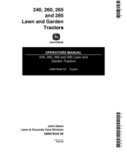 John Deere 240, 260, 265 & 285 Lawn & Garden Tractors Operator's Manual (OMM79648)
