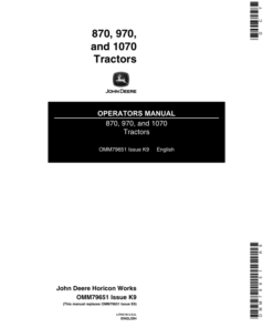 John Deere 870, 970, 1070 Compact Utility Tractor Operator's Manual (OMM79651)