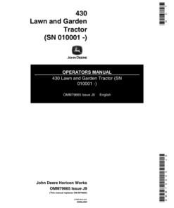 John Deere 430 Lawn & Garden Tractor (010001-) Operator's Manual (OMM79665)