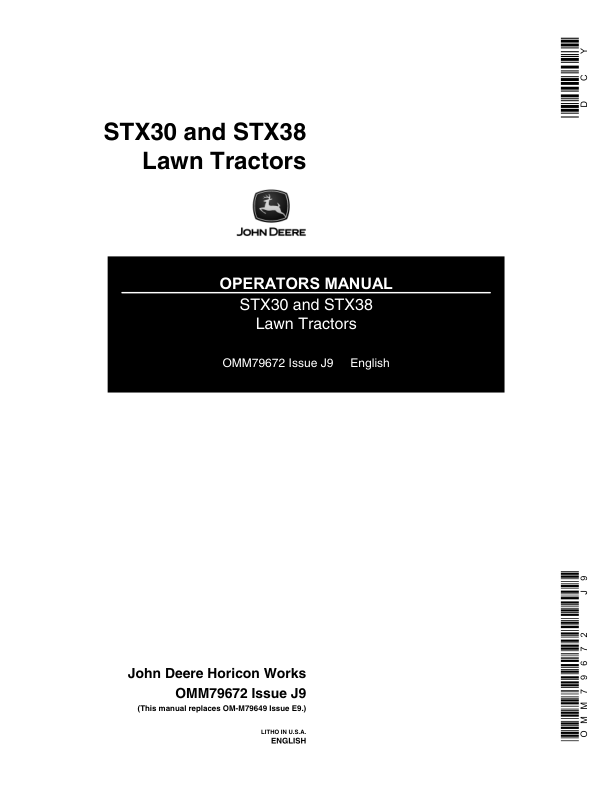 John Deere STX30 & STX38 Lawn Tractors Operator's Manual (OMM79672)