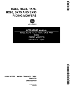 John Deere RX63, RX73, RX75, RX95, SX75, SX95 Riding Mowers Operator's Manual (OMM79674)