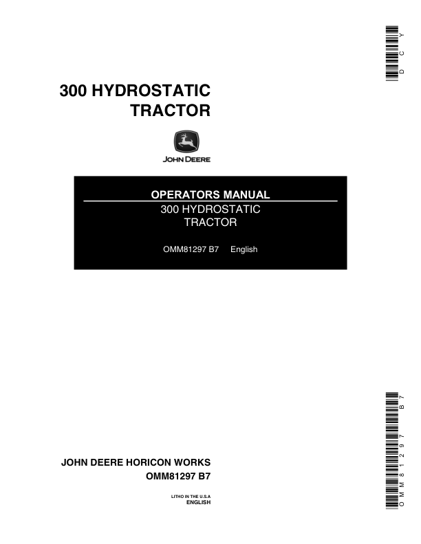 John Deere 300 Lawn & Garden Tractor Operator's Manual (OMM81297)