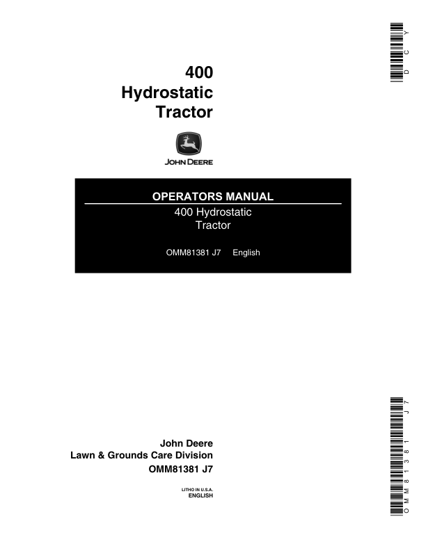 John Deere 400 Hydrostatic Tractor Operator's Manual (OMM81381)