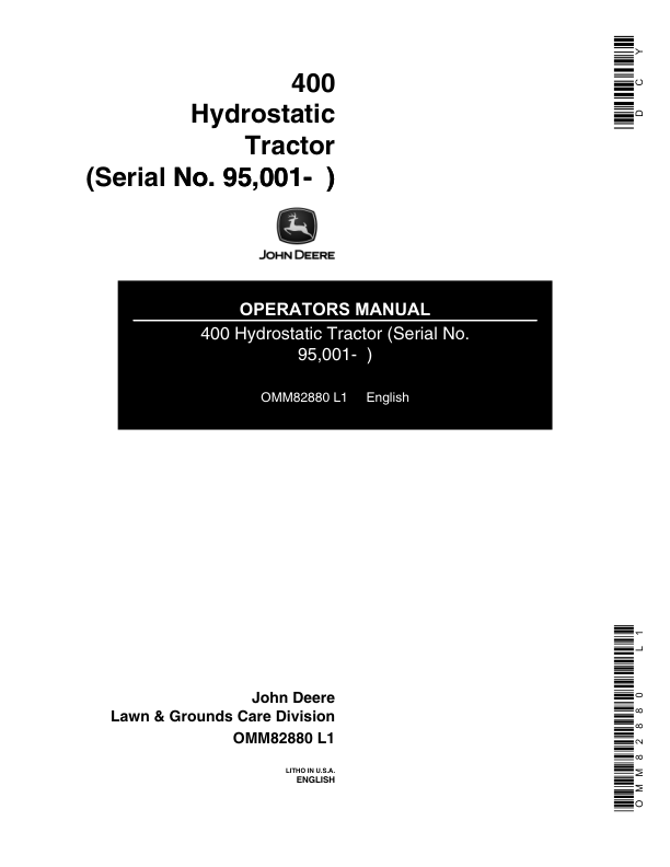 John Deere 400 Hydrostatic Tractor (095001-) Operator's Manual (OMM82880)