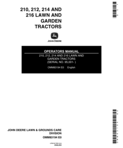 John Deere 210, 212, 214 & 216 Lawn & Garden Tractors Operator's Manual (OMM83194)