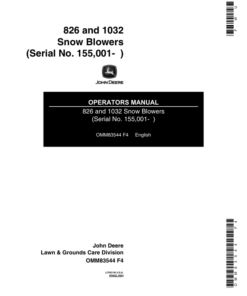 John Deere 826, 1032 Walk-Behind Snow Blower (155001-) Operator's Manual (OMM83544)