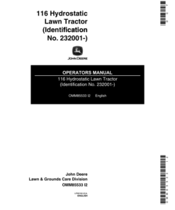 John Deere 116H Lawn & Garden Tractor (232001-) Operator's Manual (OMM85533)