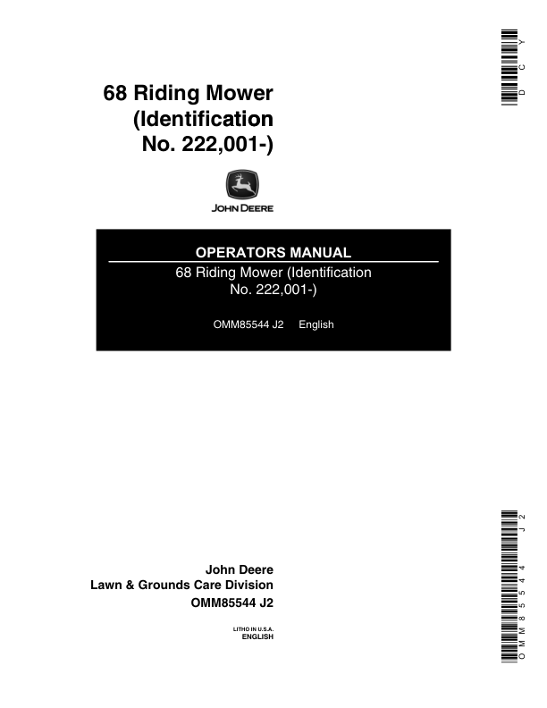 John Deere 68 Riding Mower Operator's Manual (OMM85544)