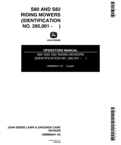 John Deere S80, S82 Riding Mowers Operator's Manual (OMM86641)