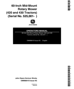 John Deere 60-Inch Mid-Mount Rotary Mower (525001-) Operator's Manual (OMM88418)