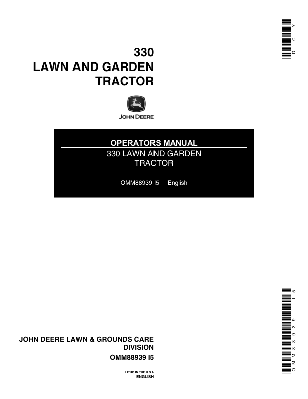 John Deere 330 Lawn & Garden Tractor Operator's Manual (OMM88939)