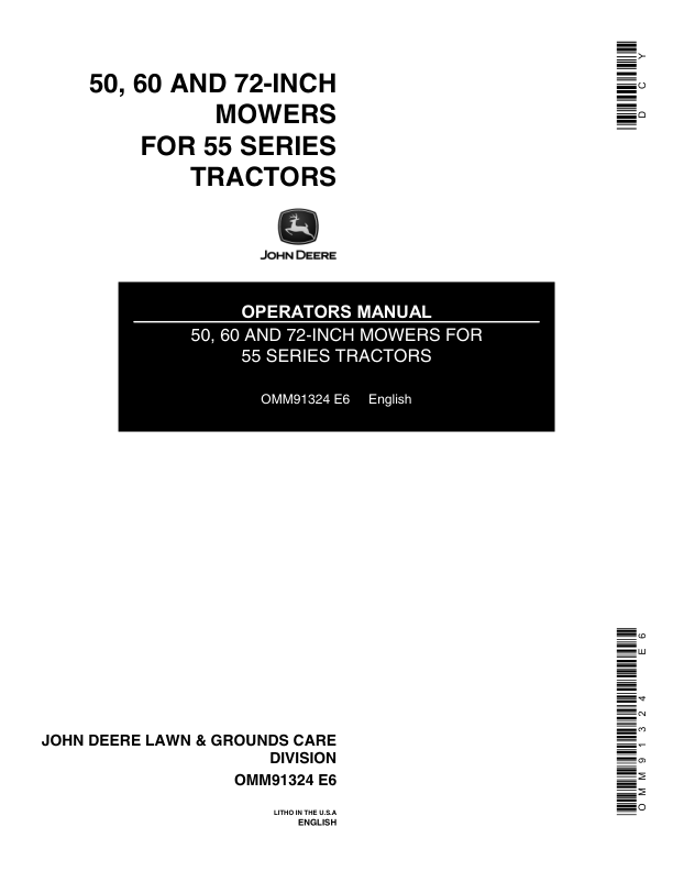 John Deere 50, 60 & 72 Inch Mowers (55 Series Tractors) Operator's Manual (OMM91324)