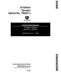 John Deere 15-Gallon Sprayer (100301-) Tractor Mounted Operator's Manual (OMM94359)