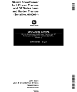 John Deere 38-Inch Snow Thrower, LX & GT Lawn Tractors Operator's Manual (OMM95034)