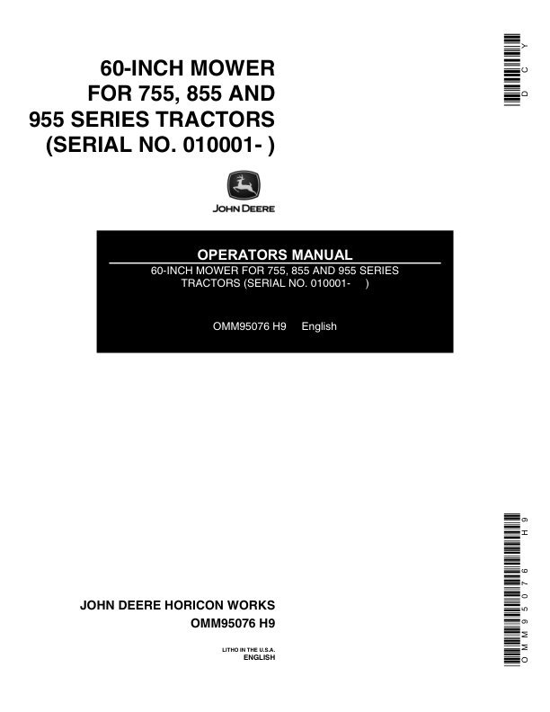 John Deere 60-Inch Front Mounted Mower Operator's Manual (OMM95076)
