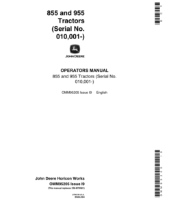 John Deere 855 & 955 Tractors (010001-) Operator's Manual (OMM95205)
