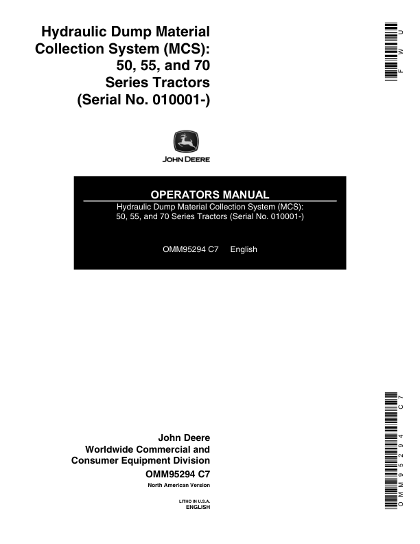 John Deere Hydraulic Dump Material Collection System (010001-) Operator's Manual (OMM95294)