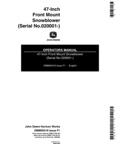 John Deere 47-Inch Front Mount Snowblower (020001-) Operator's Manual (OMM95316)