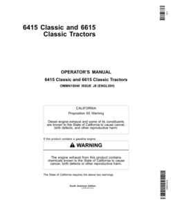John Deere 6415, 6615 Classic Tractors Operator's Manual (OMMN10040)