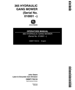 John Deere 365 Hydraulic Gang Mower (010001-) Operator's Manual (OMMT1758)
