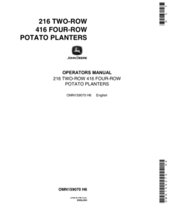 John Deere 216 Two-Row, 416 Four-Row Potato Planters Operator's Manual (OMN159070)