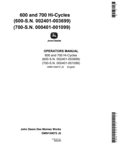 John Deere 600, 700 Hi-Cycle Tractor Operator's Manual (OMN159072)