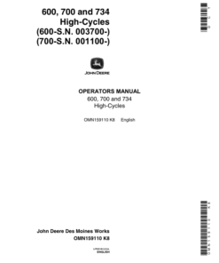 John Deere 600, 700, 734 Hi-Cycle Tractor Operator's Manual (OMN159110)