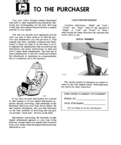 Alternative view of John Deere 70 Cotton Stripper, Basket Attachment Operator's Manual (OMN159211)