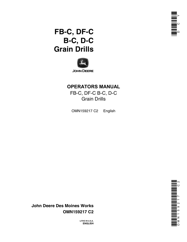 John Deere FB-C, DF-C, B-C, D-C Grain Drills Operator's Manual (OMN159217)