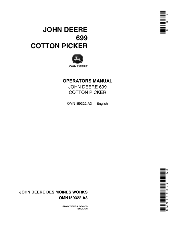 John Deere 699 Cotton Picker Operator's Manual (OMN159322)