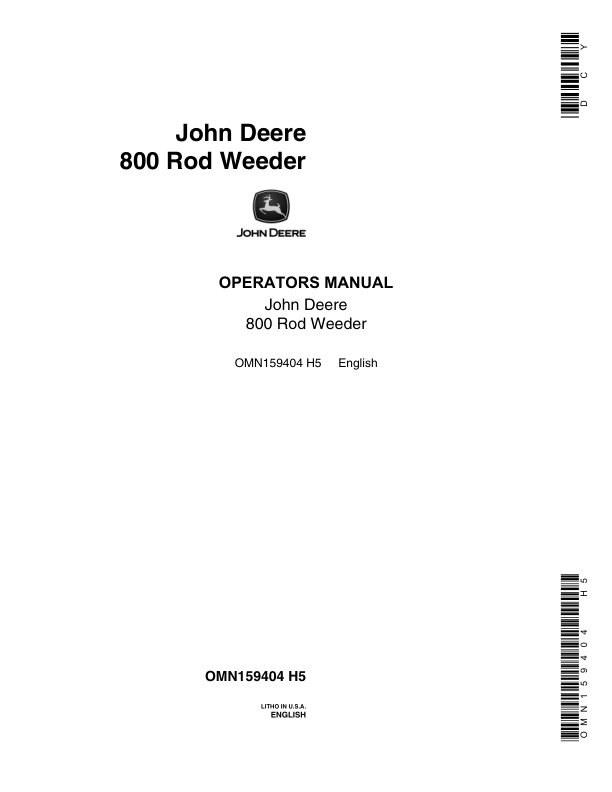 John Deere 800 Rod Weeder Operator's Manual (OMN159404)