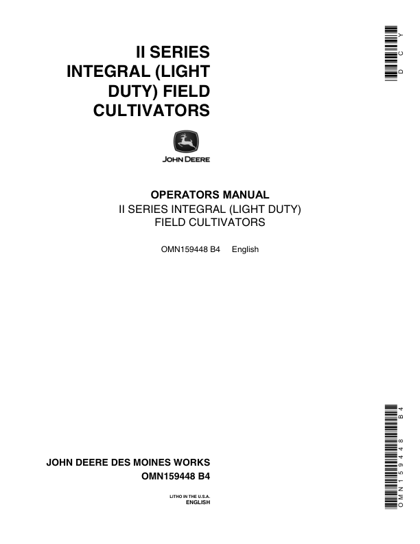 John Deere 11 Integral Field Cultivator Operator's Manual (OMN159448)