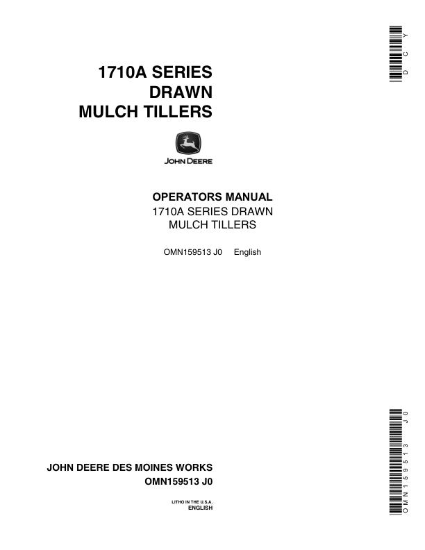 John Deere 1710A Drawn Mulch Tiller Operator's Manual (OMN159513)