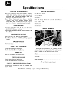Alternative view of John Deere A20 Row-Crop Cultivator (00187- ) Operator's Manual (OMN159524)