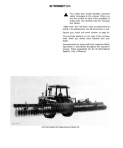 Alternative view of John Deere 400 Series Folding Universal Rotary Hoes Operator's Manual (OMN159547)