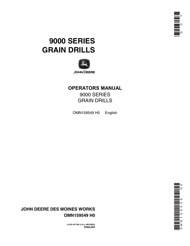 John Deere 9000 Series Grain Drills Operator's Manual (OMN159549)