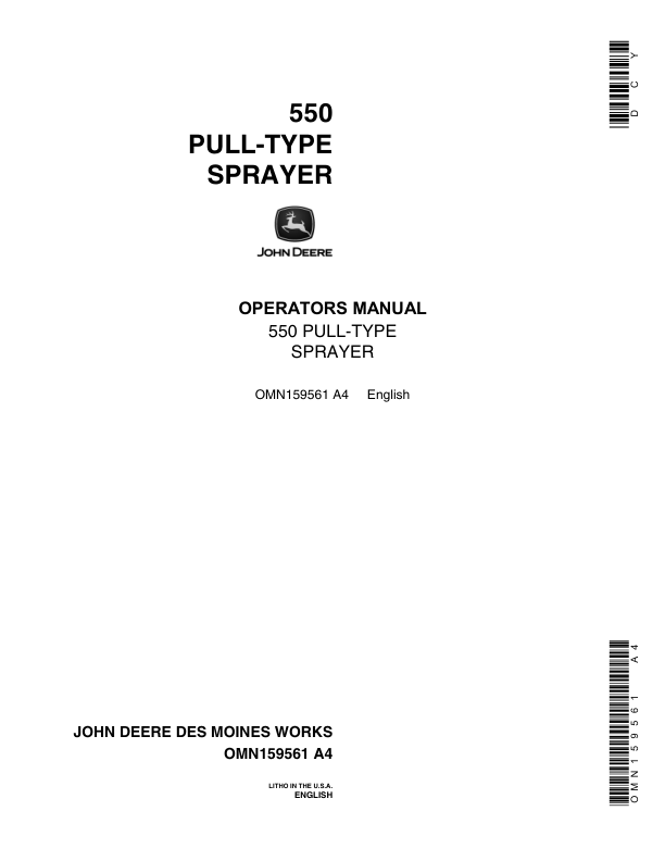 John Deere 550 Pull-Type Sprayer Operator's Manual (OMN159561)
