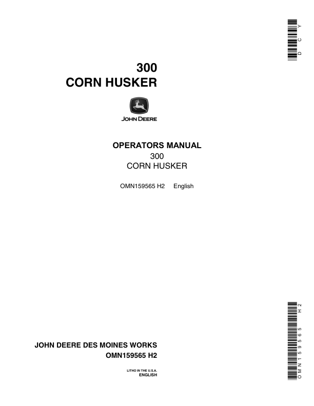 John Deere 300 Corn Husker Operator's Manual (OMN159565)