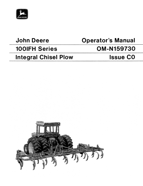 John Deere 100 IFH Chisel Plow, Integral Operator's Manual (OMN159730)